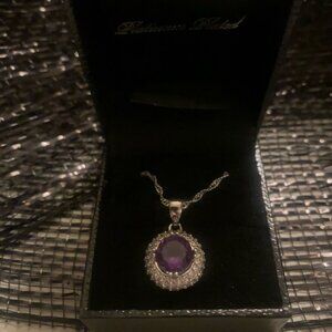 Amethyst & Platinum Silver Plated Round Pendant Necklace & Earrings